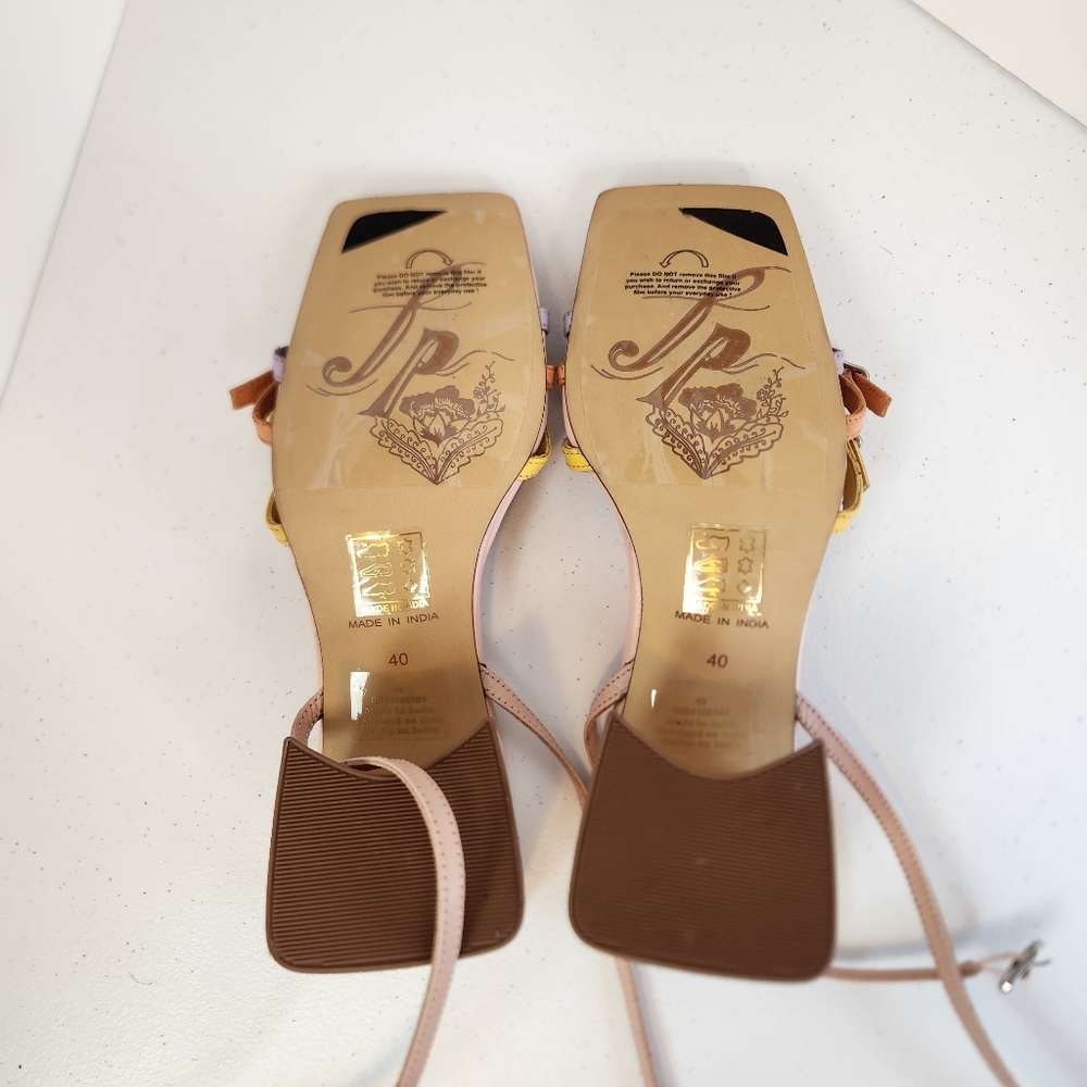 Free People Niki Strappy Heels Sandal Size 40 9.5 10 Pink Leather Block Heel New - Picture 11 of 13